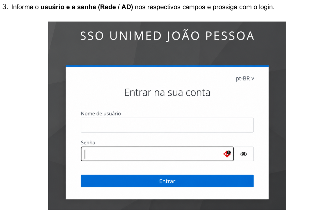 Tela SSO Unimed João Pessoa para informar nome de usuário e senha